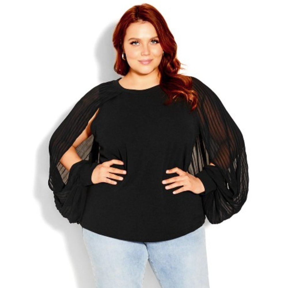 NWT City Chic Pleated Bay Top in black, size XXL